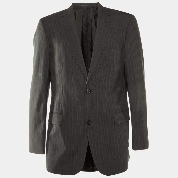Pre Owned Boss By Hugo Boss Grey Pin Striped Wool Paolini Blazer L