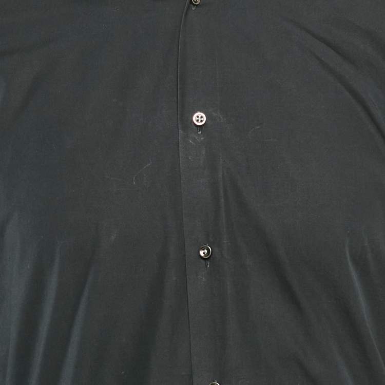 Pre Owned Boss By Hugo Boss Black Two Ply Cotton Collar Embellished Shirt S