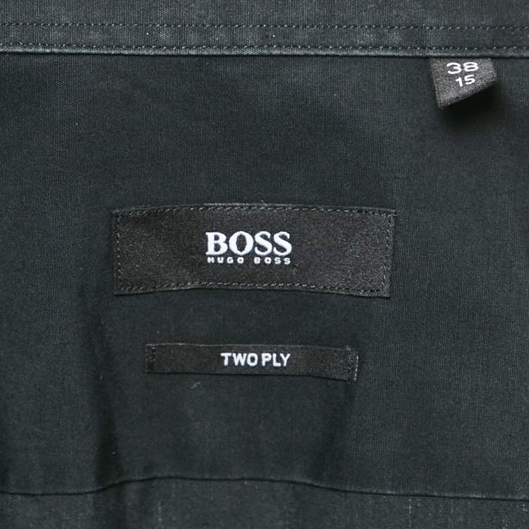 Pre Owned Boss By Hugo Boss Black Two Ply Cotton Collar Embellished Shirt S