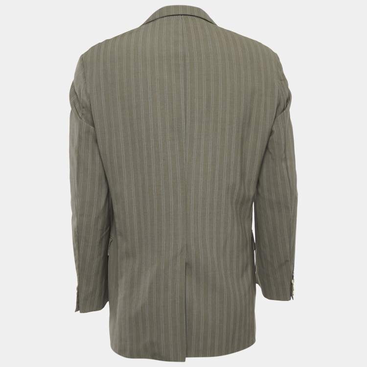 Pre Owned Boss By Hugo Boss Grey Stripe Wool Single Breasted Blazer M