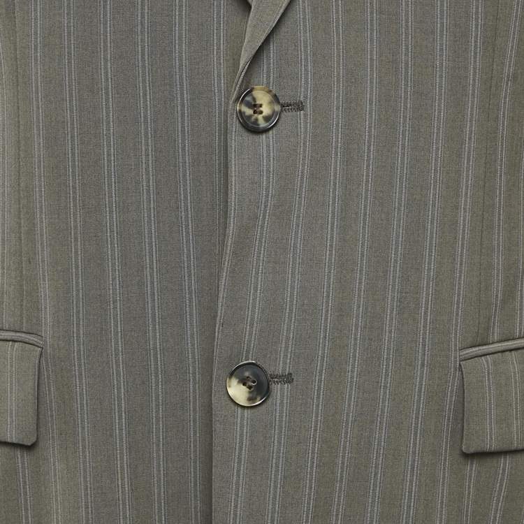 Pre Owned Boss By Hugo Boss Grey Stripe Wool Single Breasted Blazer M