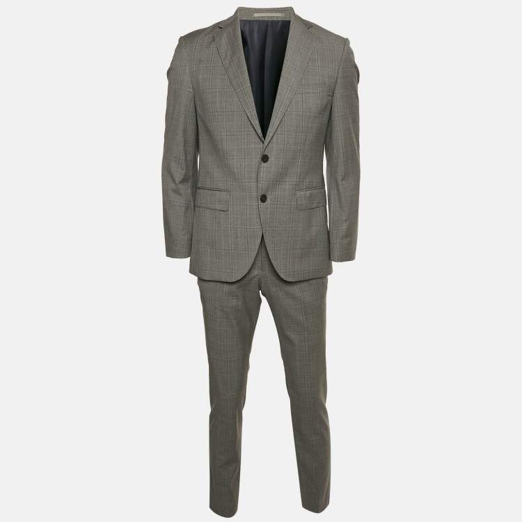 Pre Owned Boss By Hugo Boss Grey Wool Plaid Tailored Johnstons/Lenon1 Pants Suit S