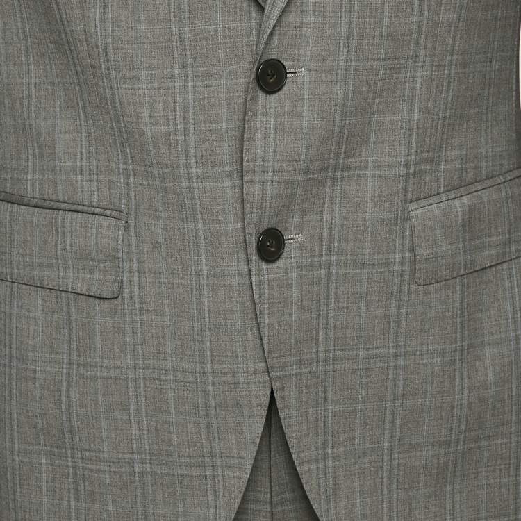 Pre Owned Boss By Hugo Boss Grey Wool Plaid Tailored Johnstons/Lenon1 Pants Suit S