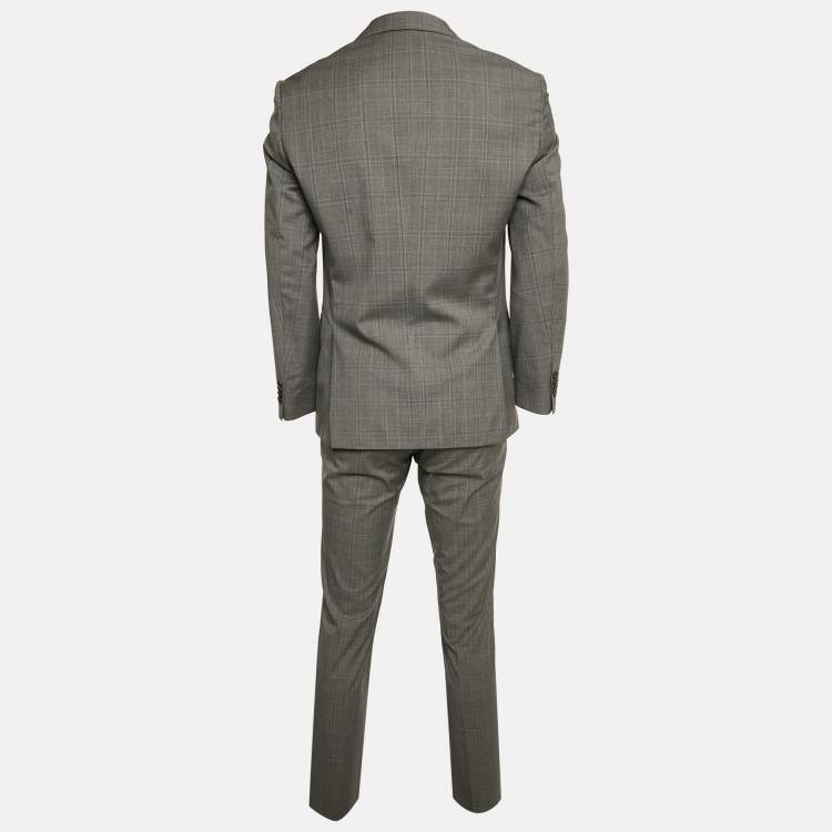 Pre Owned Boss By Hugo Boss Grey Wool Plaid Tailored Johnstons/Lenon1 Pants Suit S