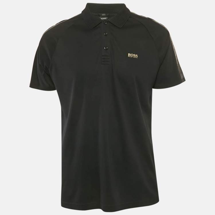 Pre Owned Boss By Hugo Boss Black Logo Print Jersey Polo T-Shirt M