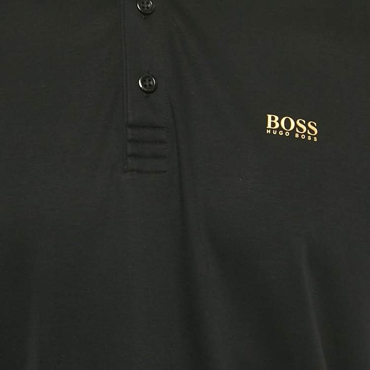Pre Owned Boss By Hugo Boss Black Logo Print Jersey Polo T-Shirt M
