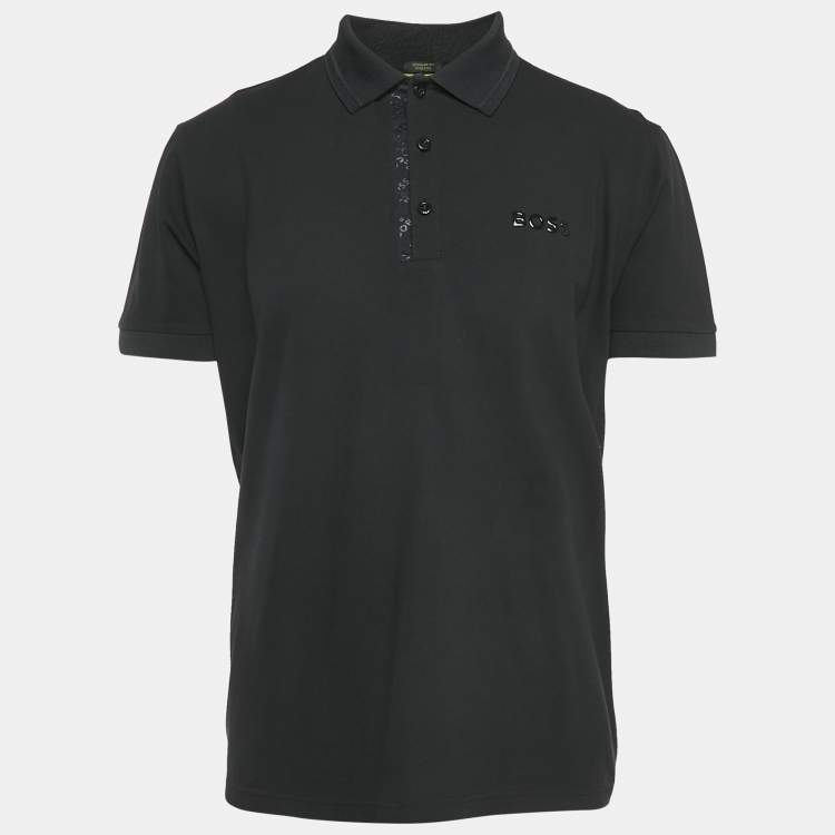 Pre Owned Boss By Hugo Boss Black Cotton Paddy Mirror Polo T-Shirt XL