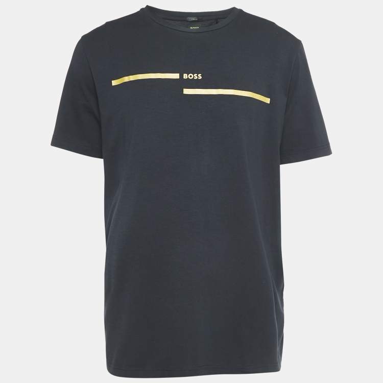 مملوكة مسبقًا Boss By Hugo Boss Navy Blue Logo Print Round Neck Tee 4 T-Shirt XL