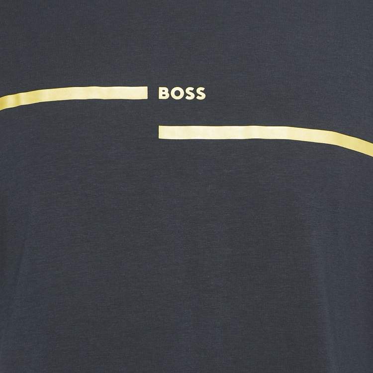 مملوكة مسبقًا Boss By Hugo Boss Navy Blue Logo Print Round Neck Tee 4 T-Shirt XL