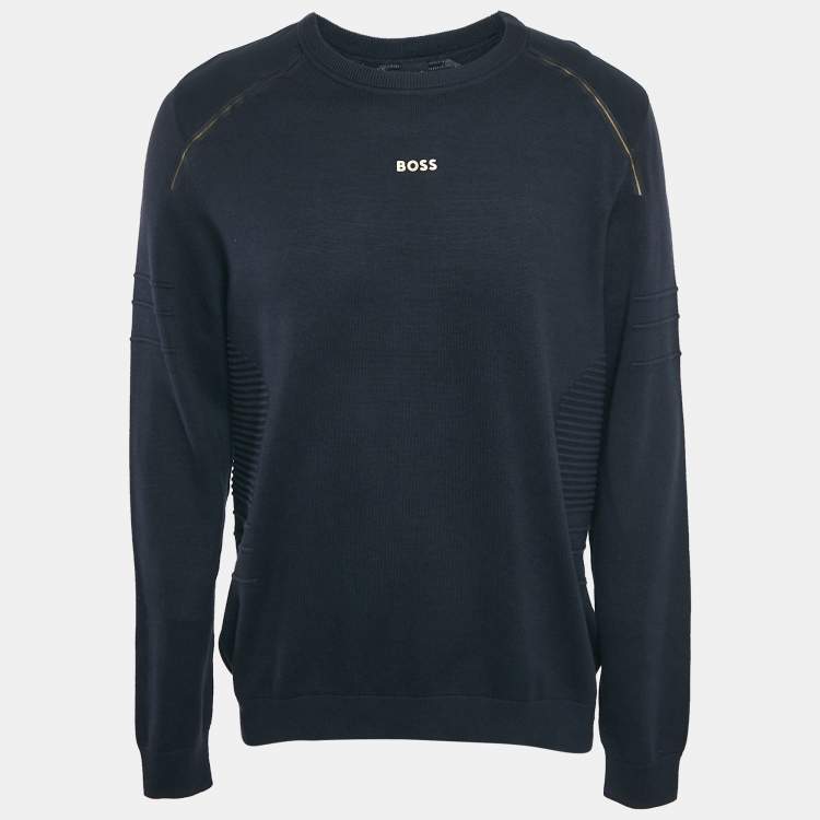 Pre Owned Boss By Hugo Boss Navy Blue Cotton Long Sleeve Rowler Jumper XL