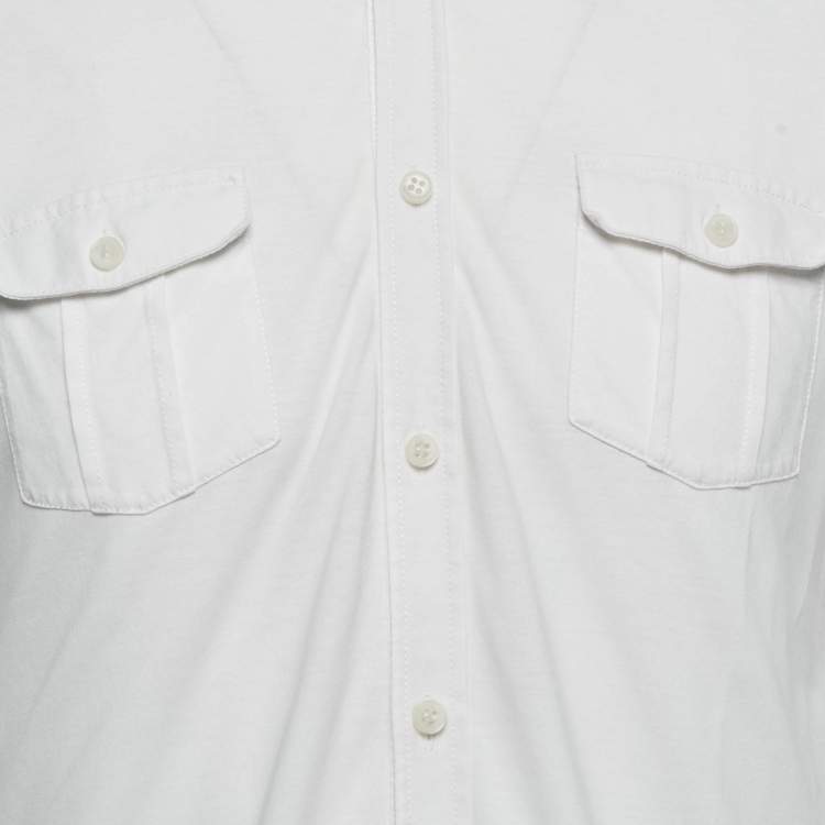 Pre Owned Boss By Hugo Boss White Cotton Knit Button Front Lapra Shirt L