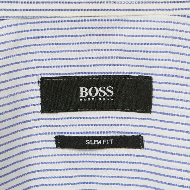 Pre Owned Boss By Hugo Boss Blue Striped Cotton Slim Fit Shirt M