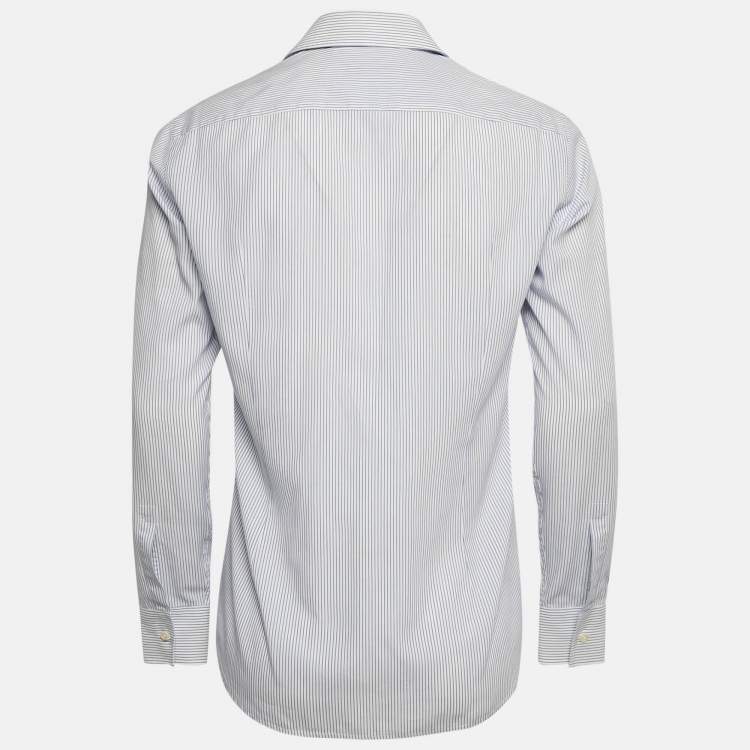 Pre Owned Boss By Hugo Boss Blue Striped Cotton Slim Fit Shirt M