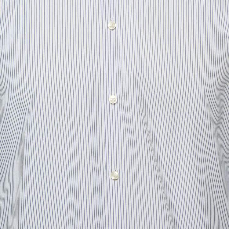 Pre Owned Boss By Hugo Boss Blue Striped Cotton Slim Fit Shirt M