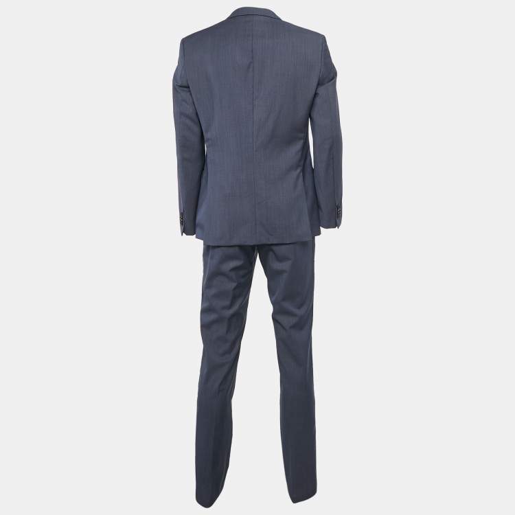 Pre Owned Boss By Hugo Boss Navy Blue Wool Suit L