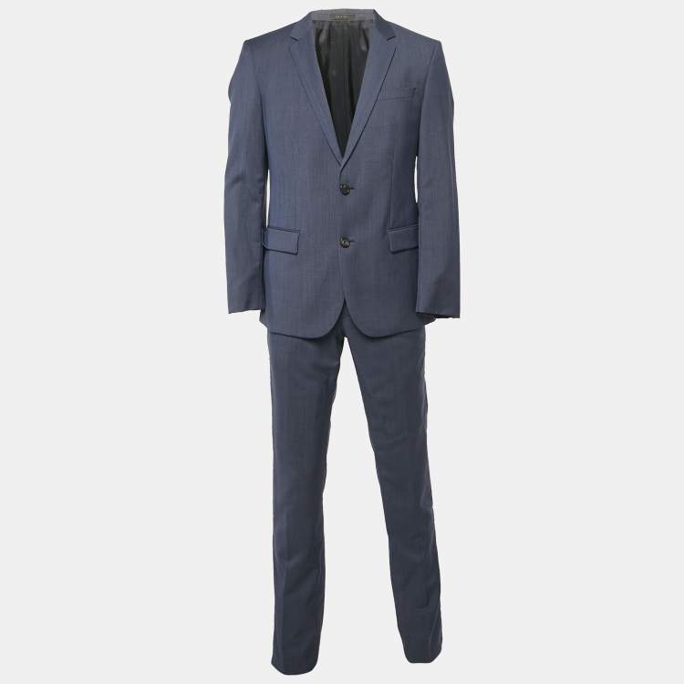 Pre Owned Boss By Hugo Boss Navy Blue Wool Suit L