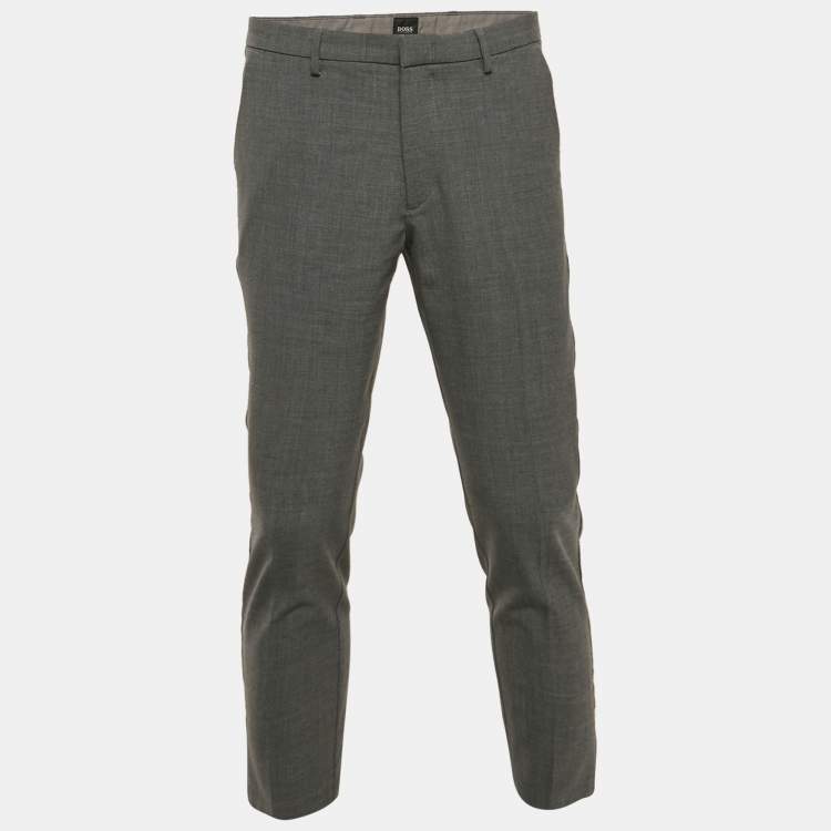 Pre Owned Boss By Hugo Boss Grey Crepe Formal Trousers L