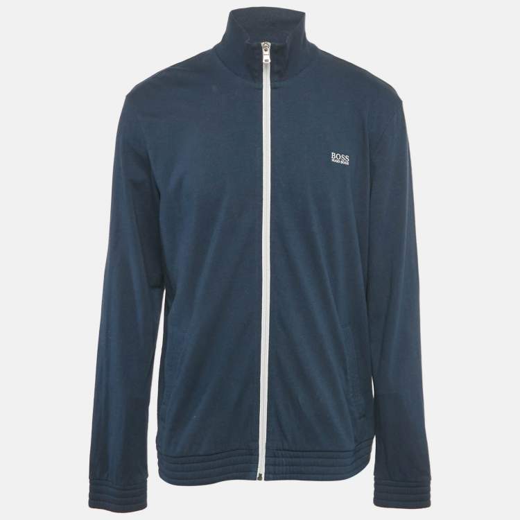 Pre Owned Boss By Hugo Boss Navy Blue Cotton Zip Front Track Jacket XL
