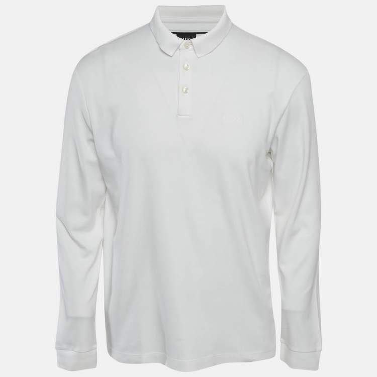 Pre Owned Boss By Hugo Boss White Cotton Long Sleeve Polo T-Shirt L