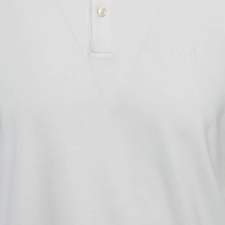 Pre Owned Boss By Hugo Boss White Cotton Long Sleeve Polo T-Shirt L