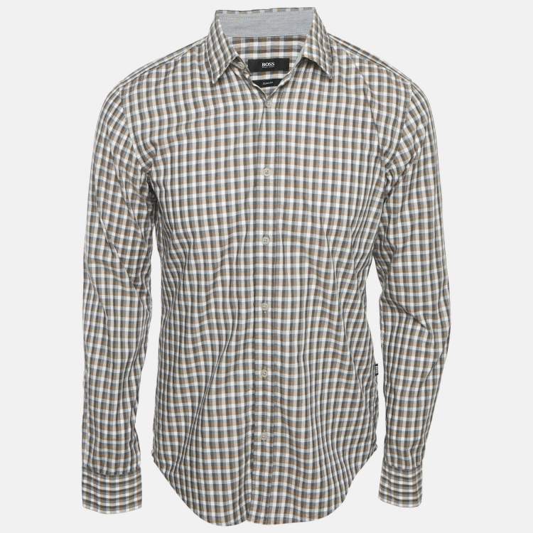 Pre Owned Boss By Hugo Boss Brown Checks Cotton Slim Fit Shirt M