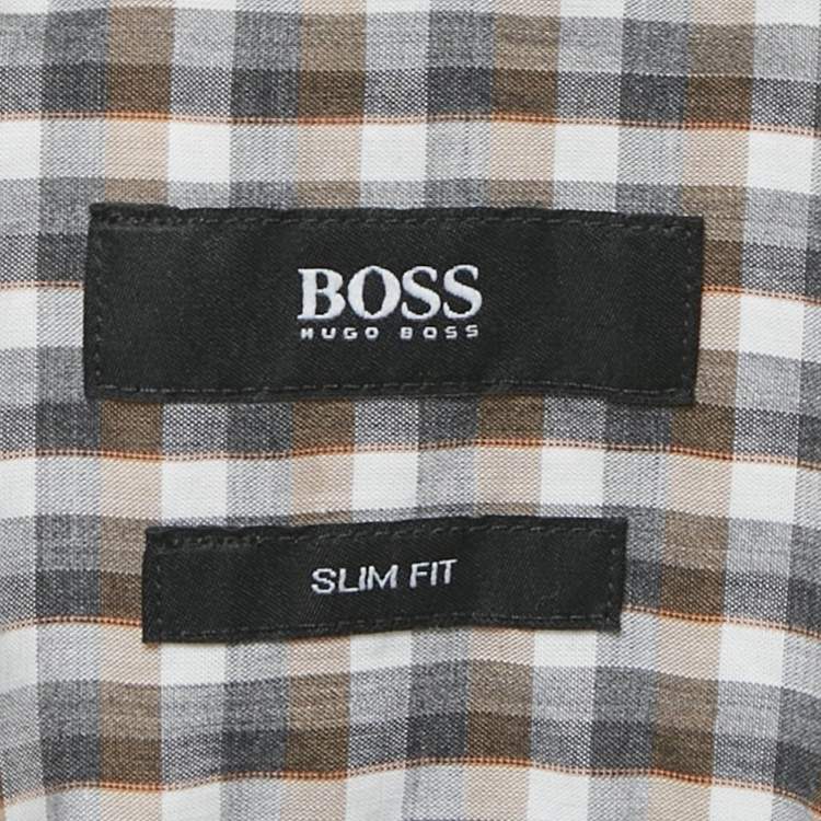 Pre Owned Boss By Hugo Boss Brown Checks Cotton Slim Fit Shirt M