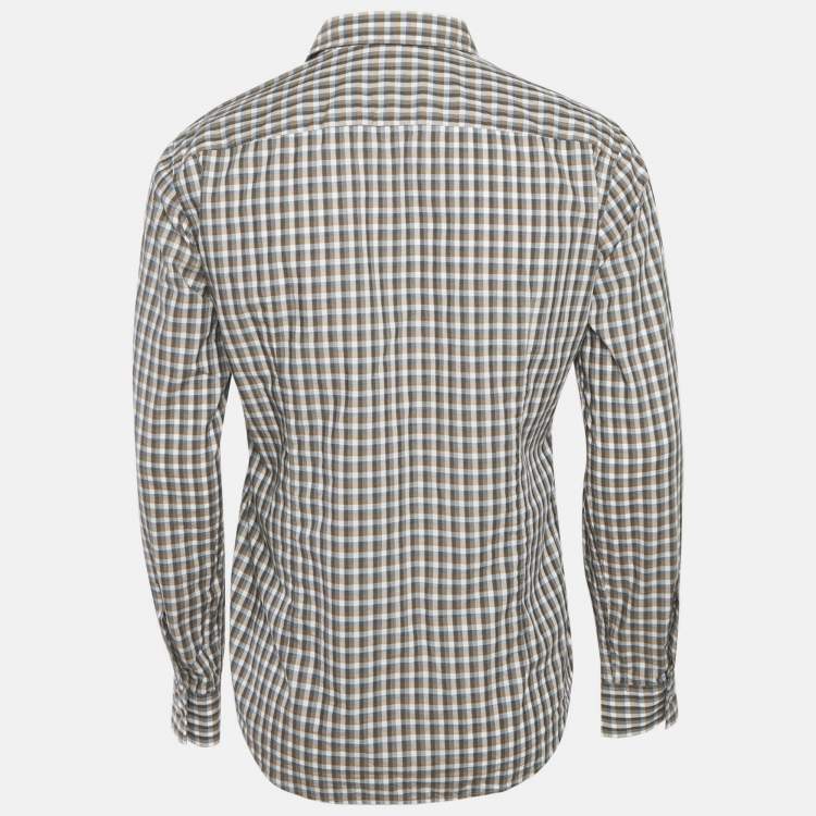 Pre Owned Boss By Hugo Boss Brown Checks Cotton Slim Fit Shirt M