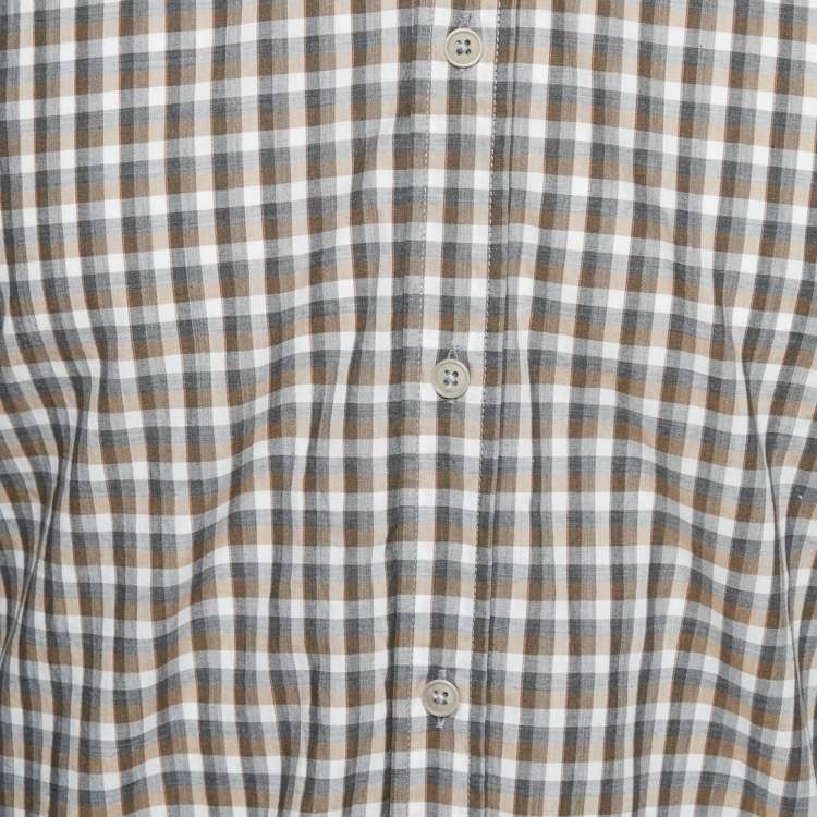 Pre Owned Boss By Hugo Boss Brown Checks Cotton Slim Fit Shirt M