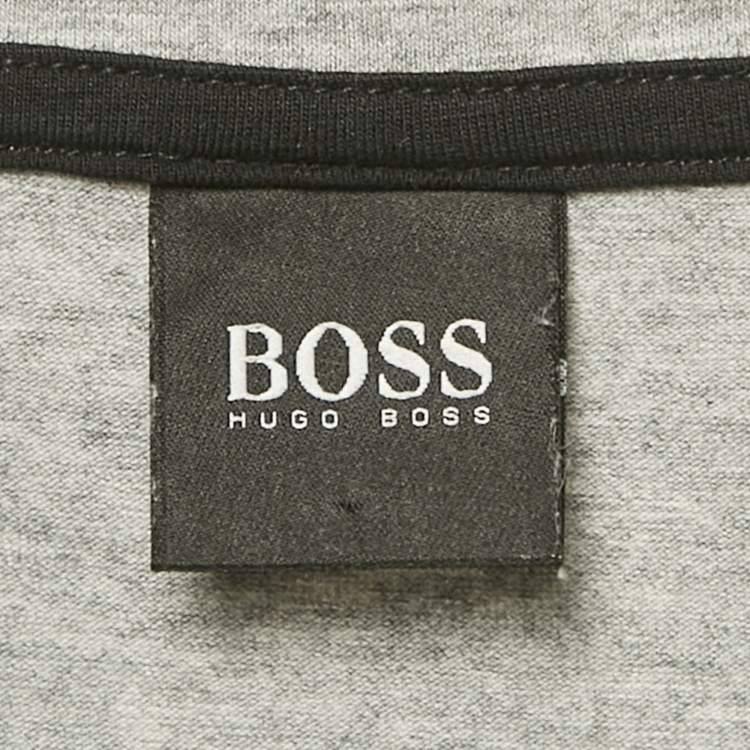 Pre Owned Boss By Hugo Boss Grey Printed Jersey Crewneck T-Shirt L