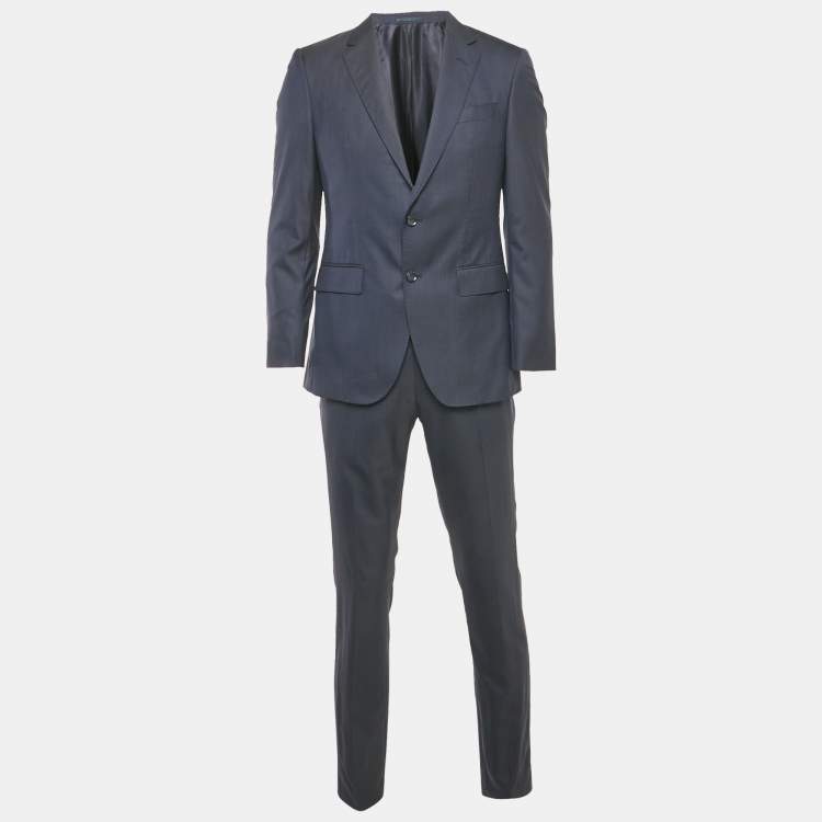 Pre Owned Boss By Hugo Boss Navy Blue Wool & Silk Tailored Suit M