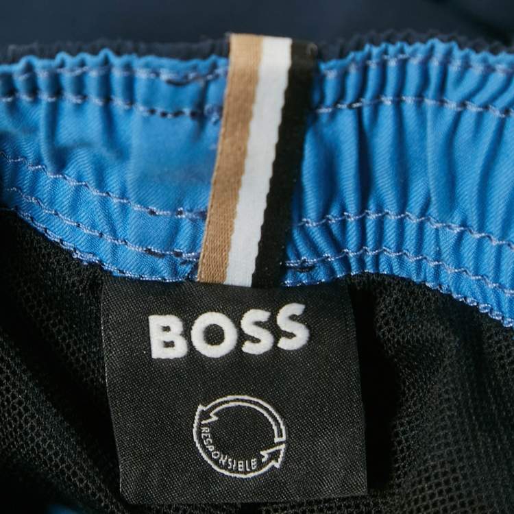 Pre Owned Boss By Hugo Boss Blue Nylon Swim Shorts M