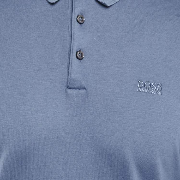 Pre Owned Boss By Hugo Boss Blue Cotton Knit Polo T-Shirt M