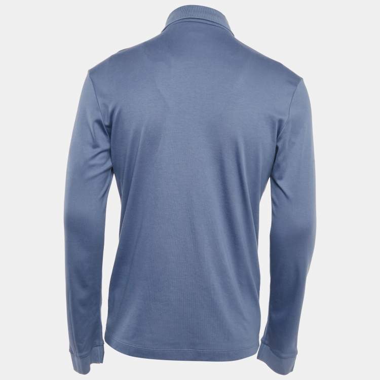 Pre Owned Boss By Hugo Boss Blue Cotton Knit Polo T-Shirt M