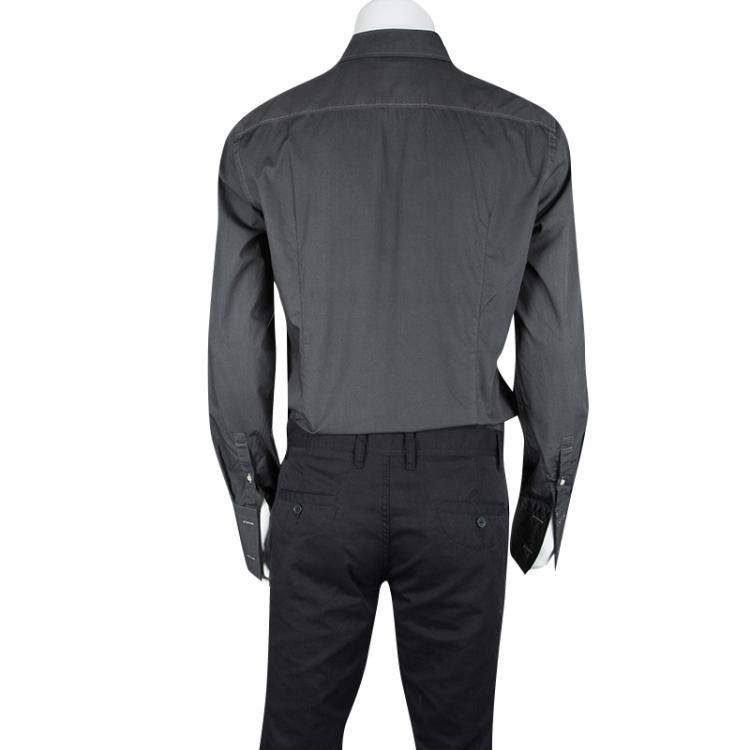 Pre Owned Boss By Hugo Boss Grey Cotton Long Sleeve Button Front Slim Fit Jacques Shirt L