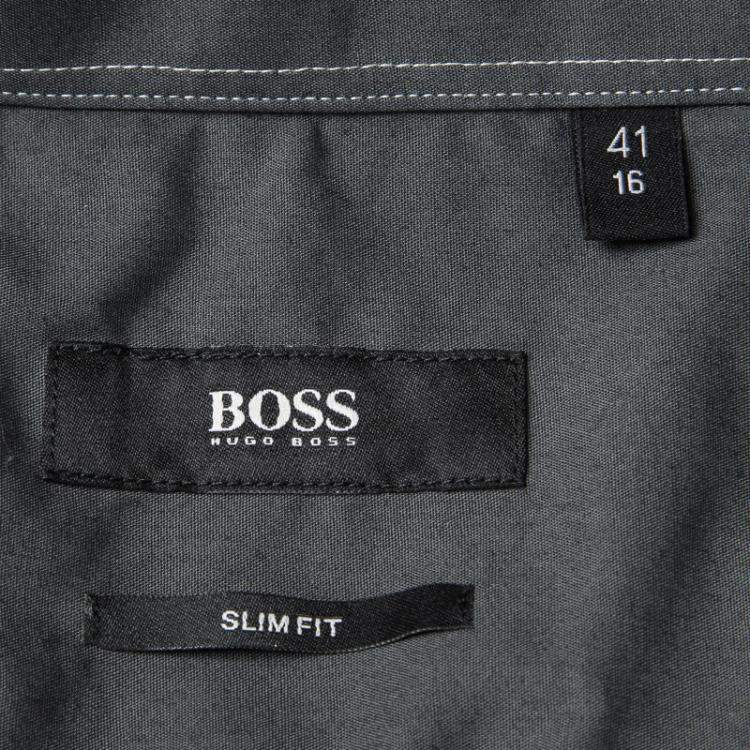 Pre Owned Boss By Hugo Boss Grey Cotton Long Sleeve Button Front Slim Fit Jacques Shirt L