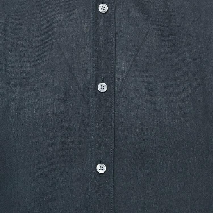 Pre Owned Boss By Hugo Navy Blue Linen Luca Regular Fit Shirt M