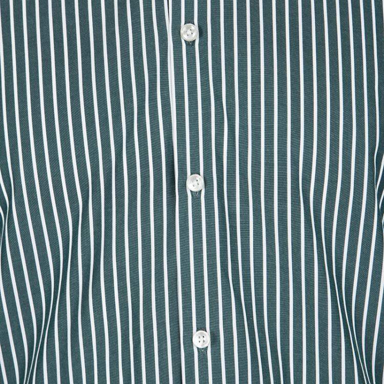 Pre Owned Boss By Hugo Boss Green and White Striped Long Sleeve Slim Fit Jonah Shirt S