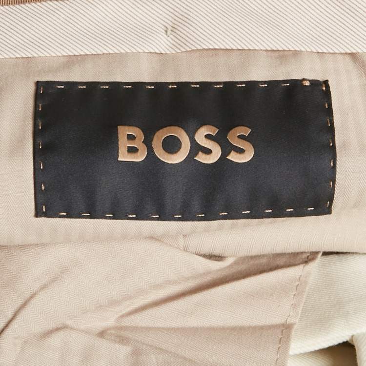 Pre Owned Boss By Hugo Boss Off-White Cotton Blend Relaxed Fit Trousers XXL 