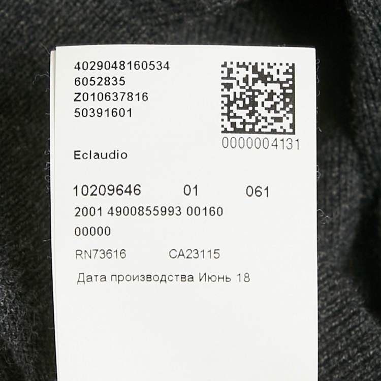 Pre Owned Boss By Hugo Boss Grey Wool Knit Collar Pullover M