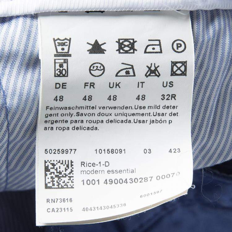 Pre Owned Boss By Hugo Boss Blue Cotton Stretch Rice 1-D Modern Essential Pants M