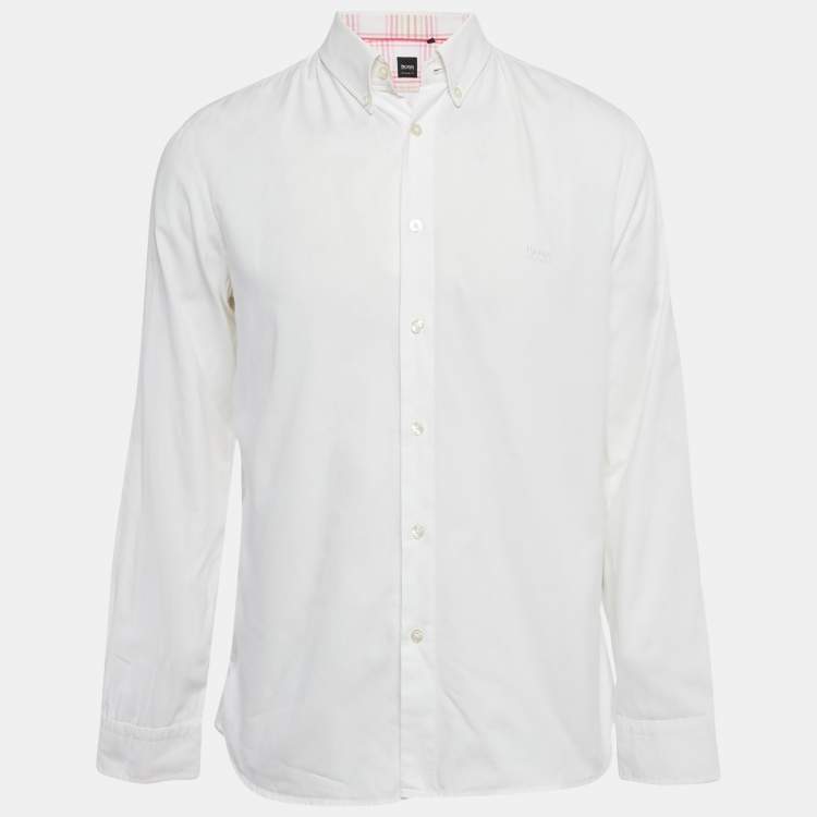 Pre Owned Boss Hugo Boss White Cotton Regular Fit Shirt L