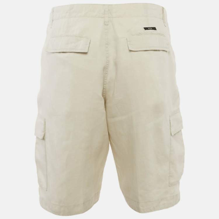 Pre Owned Boss By Hugo Boss Beige Linen Shorts M