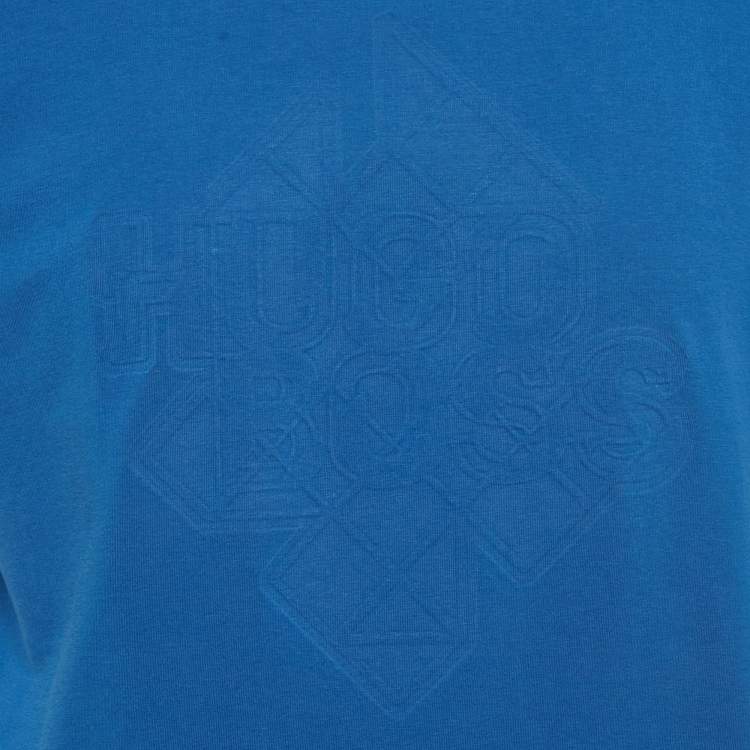 Pre Owned Boss By Hugo Boss Blue Logo Embossed Cotton T-Shirt XL 