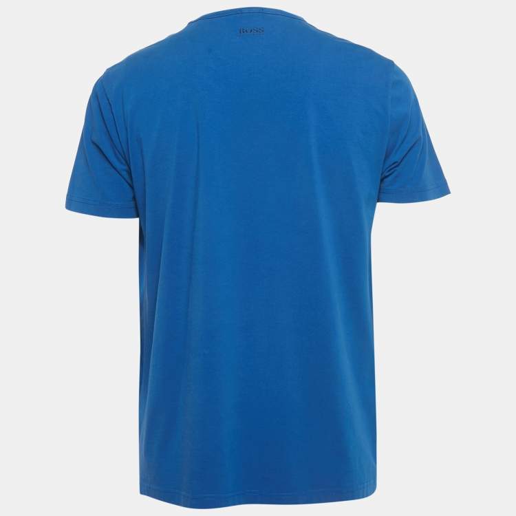 Pre Owned Boss By Hugo Boss Blue Logo Embossed Cotton T-Shirt XL 