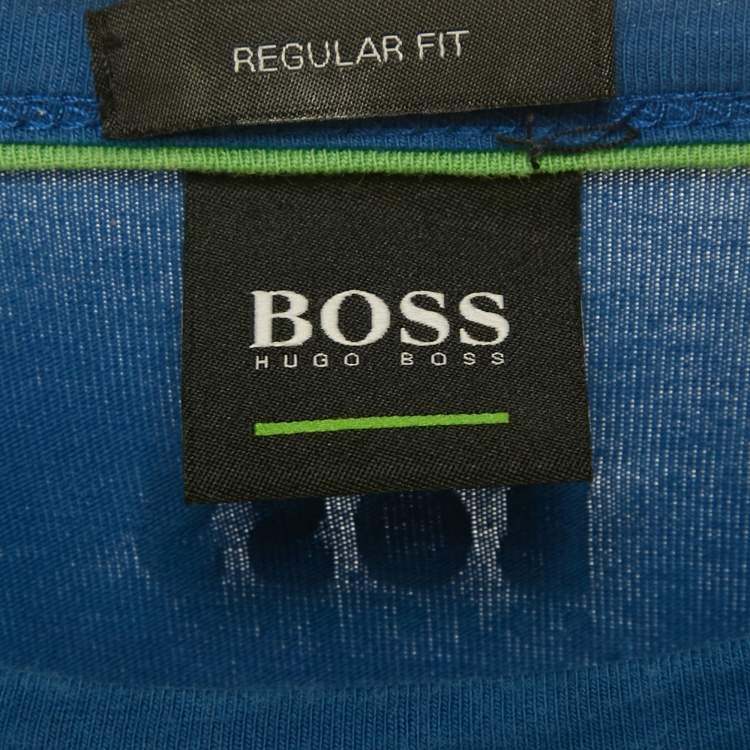 Pre Owned Boss By Hugo Boss Blue Logo Embossed Cotton T-Shirt XL 
