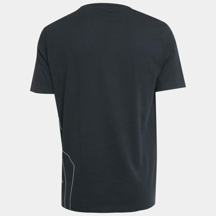 Pre Owned Boss By Hugo Boss Navy Blue Printed Jersey Tee3 T-Shirt M