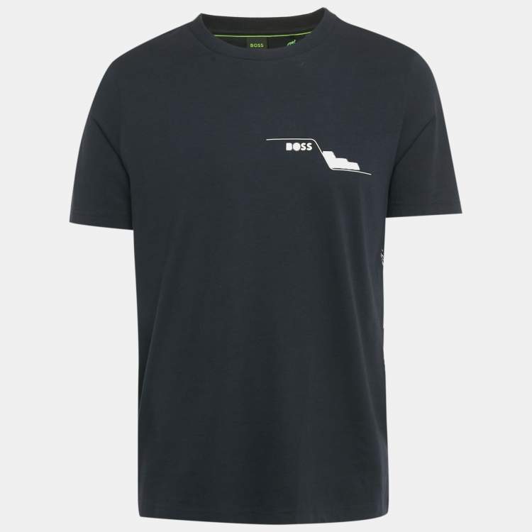 Pre Owned Boss By Hugo Boss Navy Blue Printed Jersey Tee3 T-Shirt M