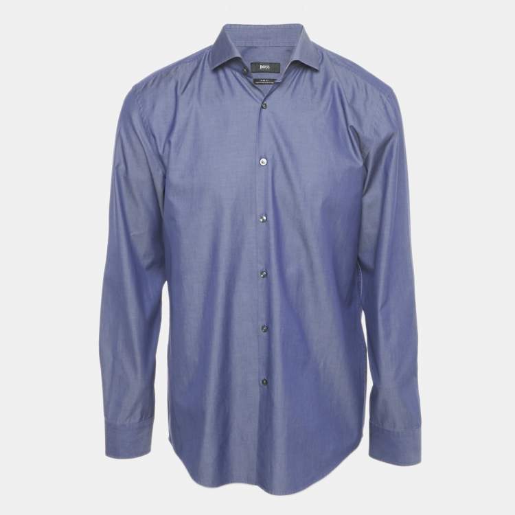 Pre Owned Boss By Hugo Boss Blue Cotton Full Sleeve Shirt XXL