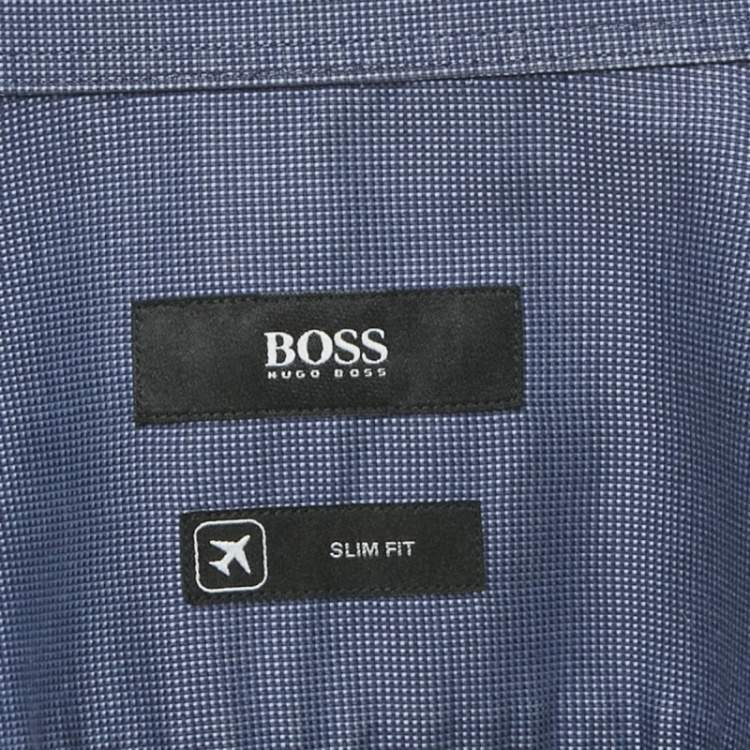 Pre Owned Boss By Hugo Boss Blue Cotton Slim Fit Jason Shirt XXL