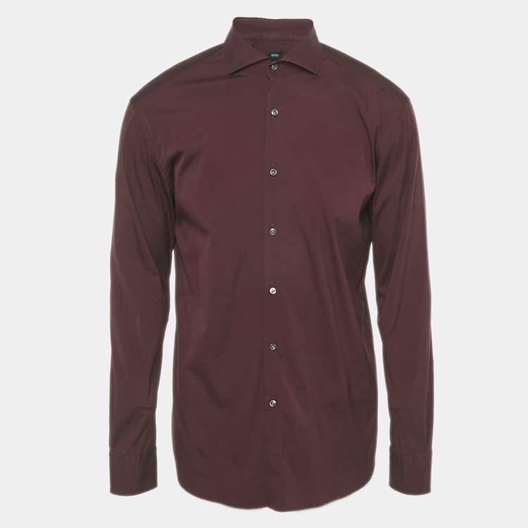 Pre Owned Boss By Hugo Boss Burgundy Cotton Blend Shirt XXL